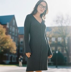 SO Soft Boho Hippie Gray Button Down Sweater Dress XXL